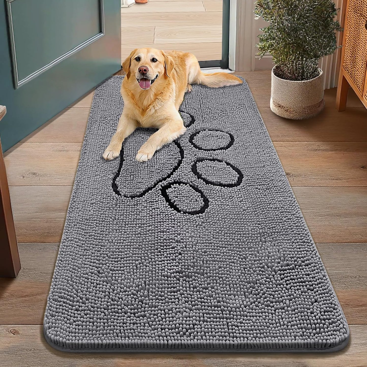 Smiry Dog Door Mat for Muddy Paws - Absorbent Chenille Rug