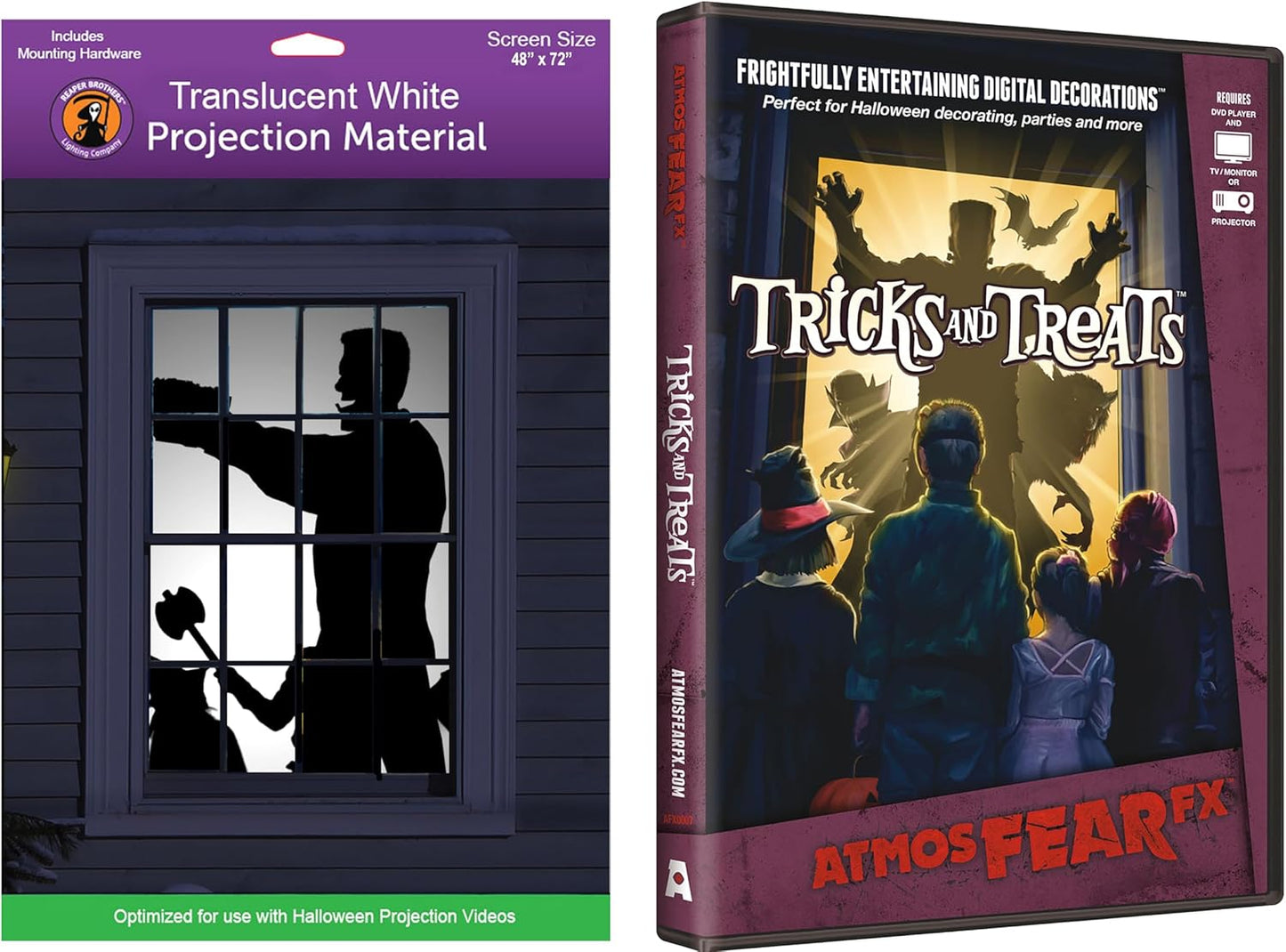 AtmosFearFx Halloween DVD with 48in x 72in White Reaper Screen