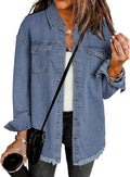 Denim Jacket for Women Oversized Button Down Casual Jean Shacket
