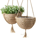 Natural Seagrass Hanging Planter Basket Set - Boho Indoor Plant Pots