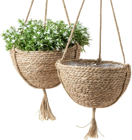 Natural Seagrass Hanging Planter Basket Set for Boho Decor
