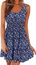 Womens Sleeveless Button Down Mini Dress - Flowy Smocked Waist