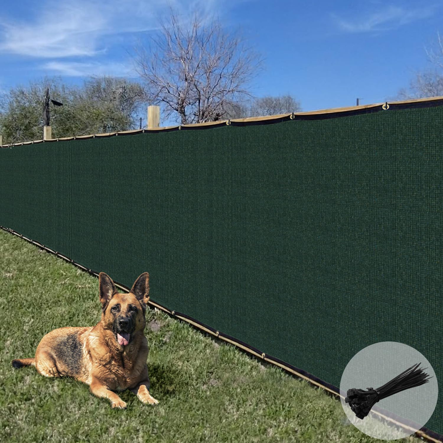 5x30 Outdoor Privacy Fence Screen, UV Block, Zip Ties, Green