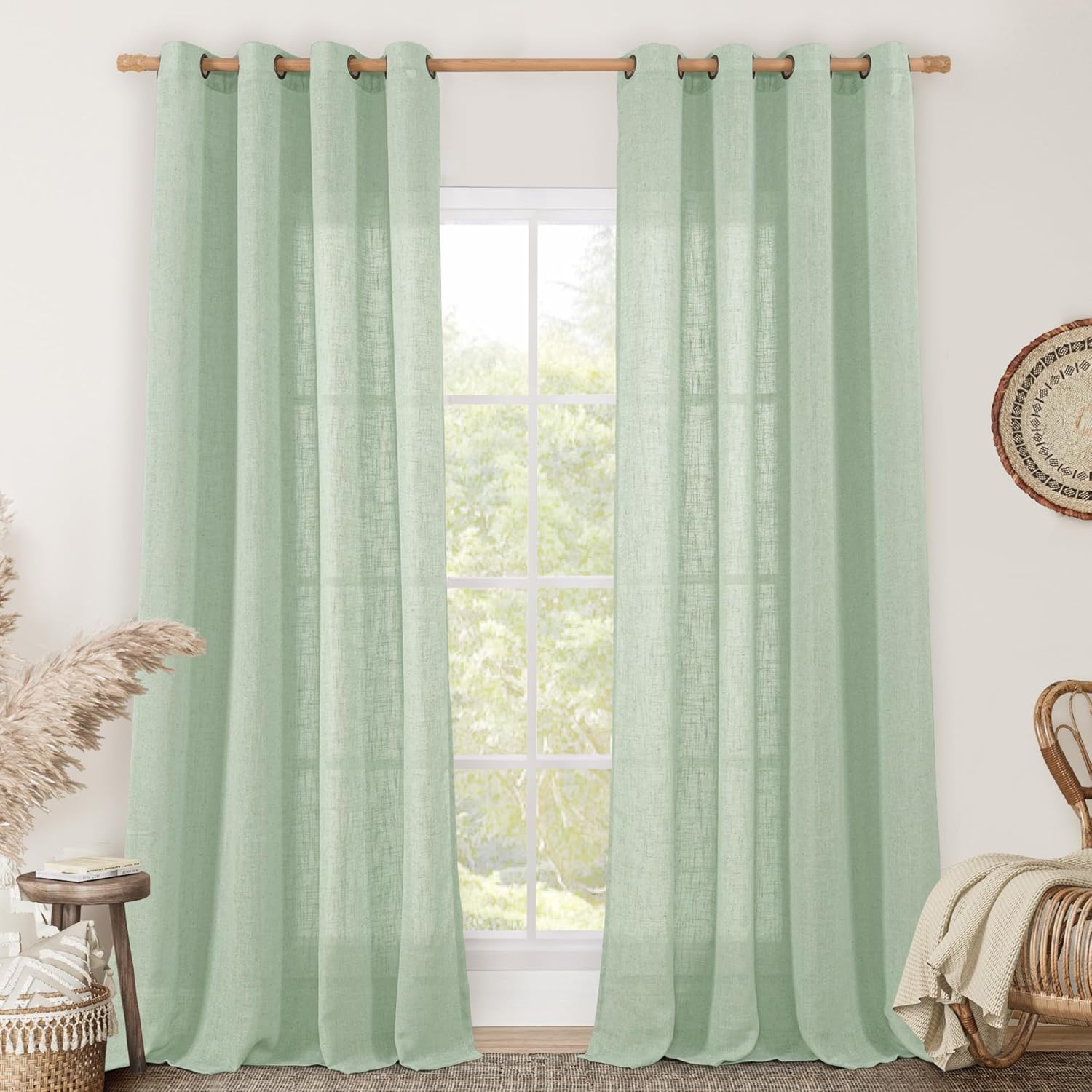 Fresh Green Linen Curtains for Living Room and Bedroom Decor