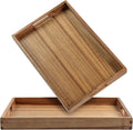 Acacia Wood Serving Tray Set of 2 - Elegant 17-Inch Design