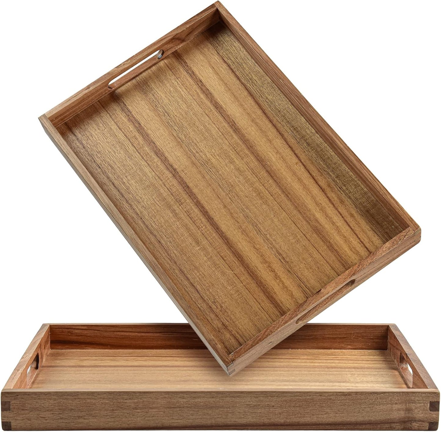 Acacia Wood Serving Tray Set of 2 - Elegant 17-Inch Design