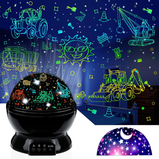 MOKOQI Toddler Tractor Night Light - 360 Rotation, 17 Colors, Perfect Bedroom Decor!