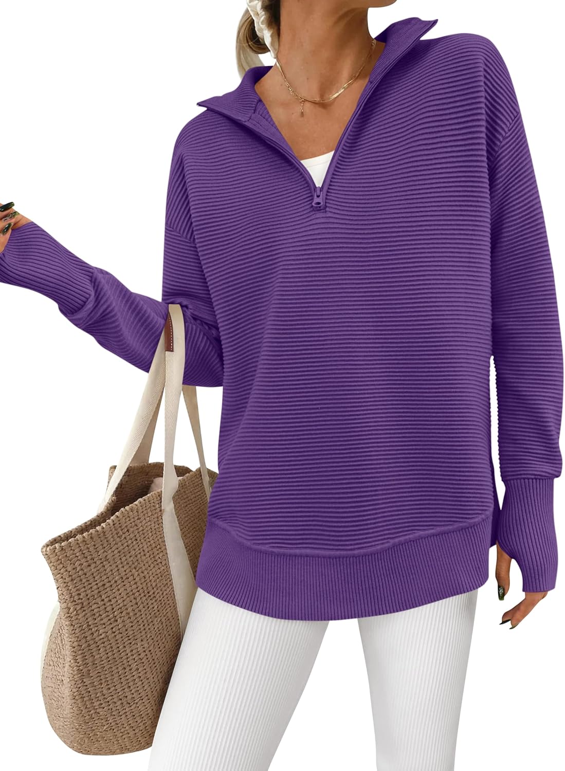 PRETTYGARDEN Womens Long Sleeve Quarter Zip Pullover Sweater
