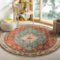 Boho Tribal Round Rug 4ft Washable - Soft Low Pile Accent Rug