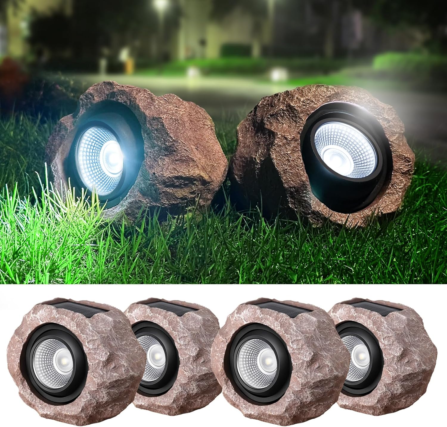 Solar Rock Lights Outdoor - Bright Waterproof Spotlights for Yard