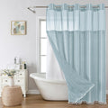 Boho Farmhouse No Hook Shower Curtain Set with Snap-in Liner - Fog