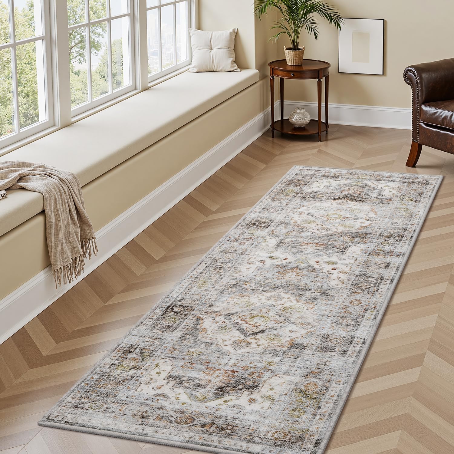 AMOAMI 2X6 Runner Rug - Soft Non Slip Vintage Hallway Rug