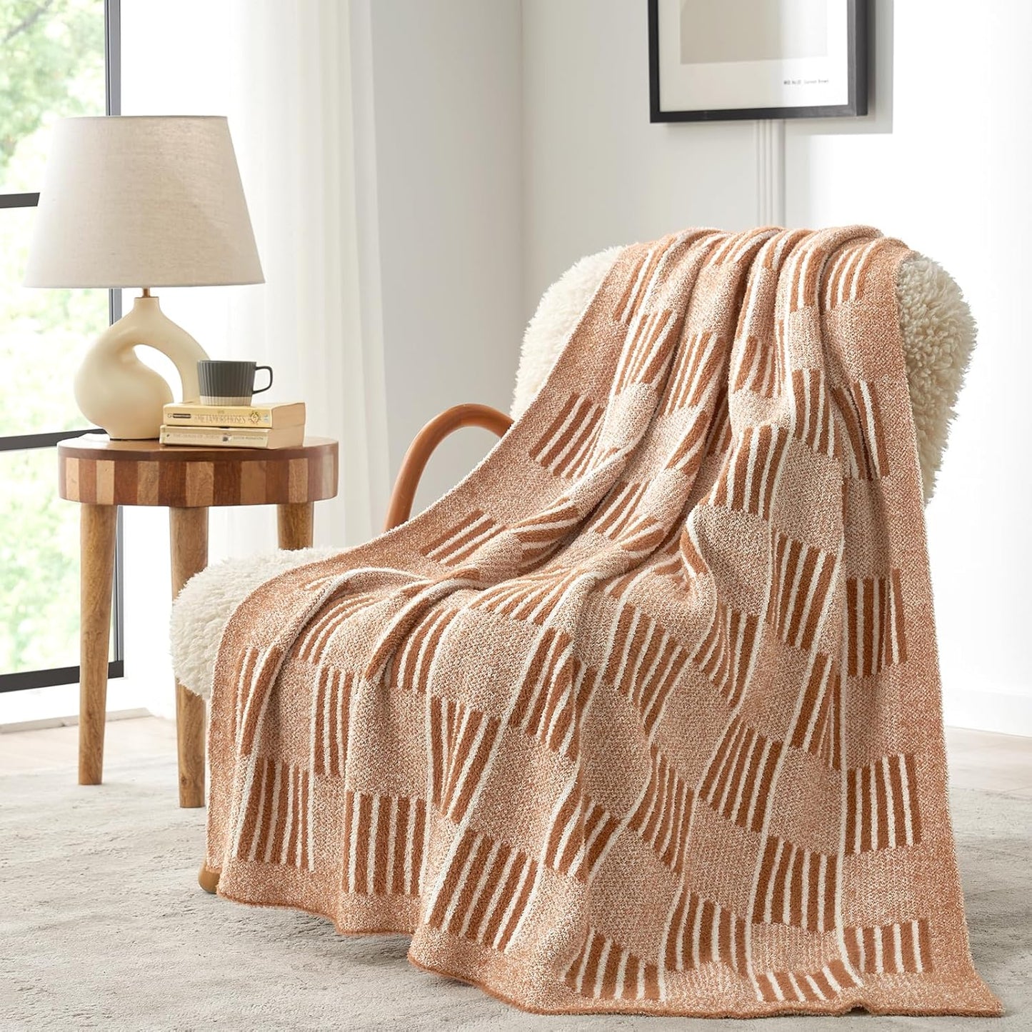 Snuggle Sac Checkered Orange Throw Blanket for Cozy Comfort