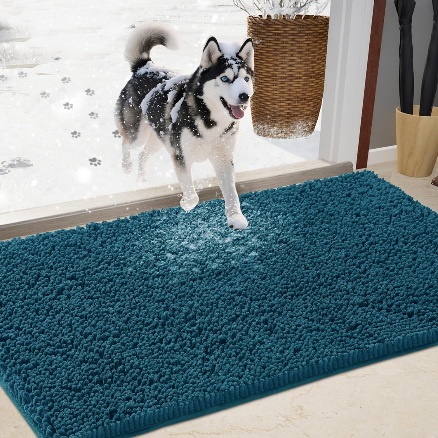 Chenille Absorbent Outdoor Doormat for Muddy Paws and Shoes