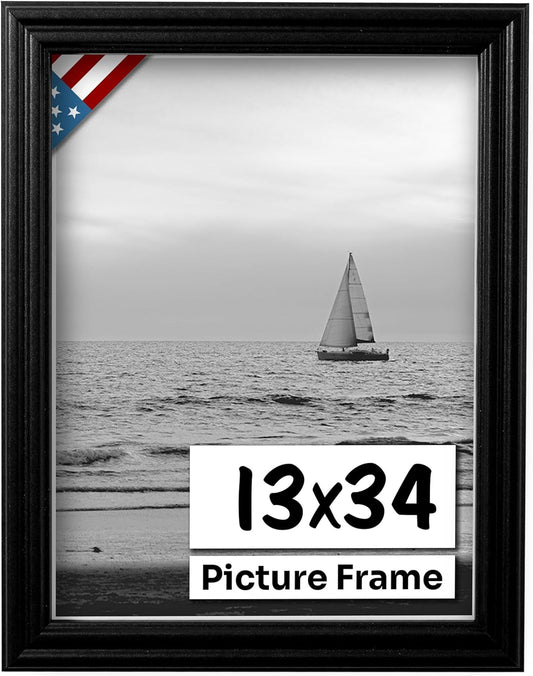 Black 13x34 Picture Frame - Handmade Solid Wood Wall Decor