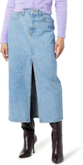 Dixon Denim Column Skirt - Chic Everyday Midi with Front Slit