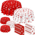 Christmas Round Tablecloth 84 in Red White Snowflake - Holiday Table