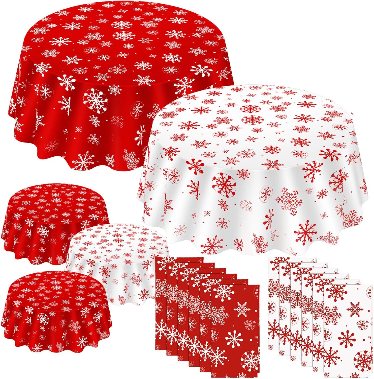 Ganeen 12 Pcs Christmas Tablecloth Red and White Snowflake Decor