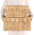Hand Woven Water Hyacinth Scallopped Baskets with Lid - Natural