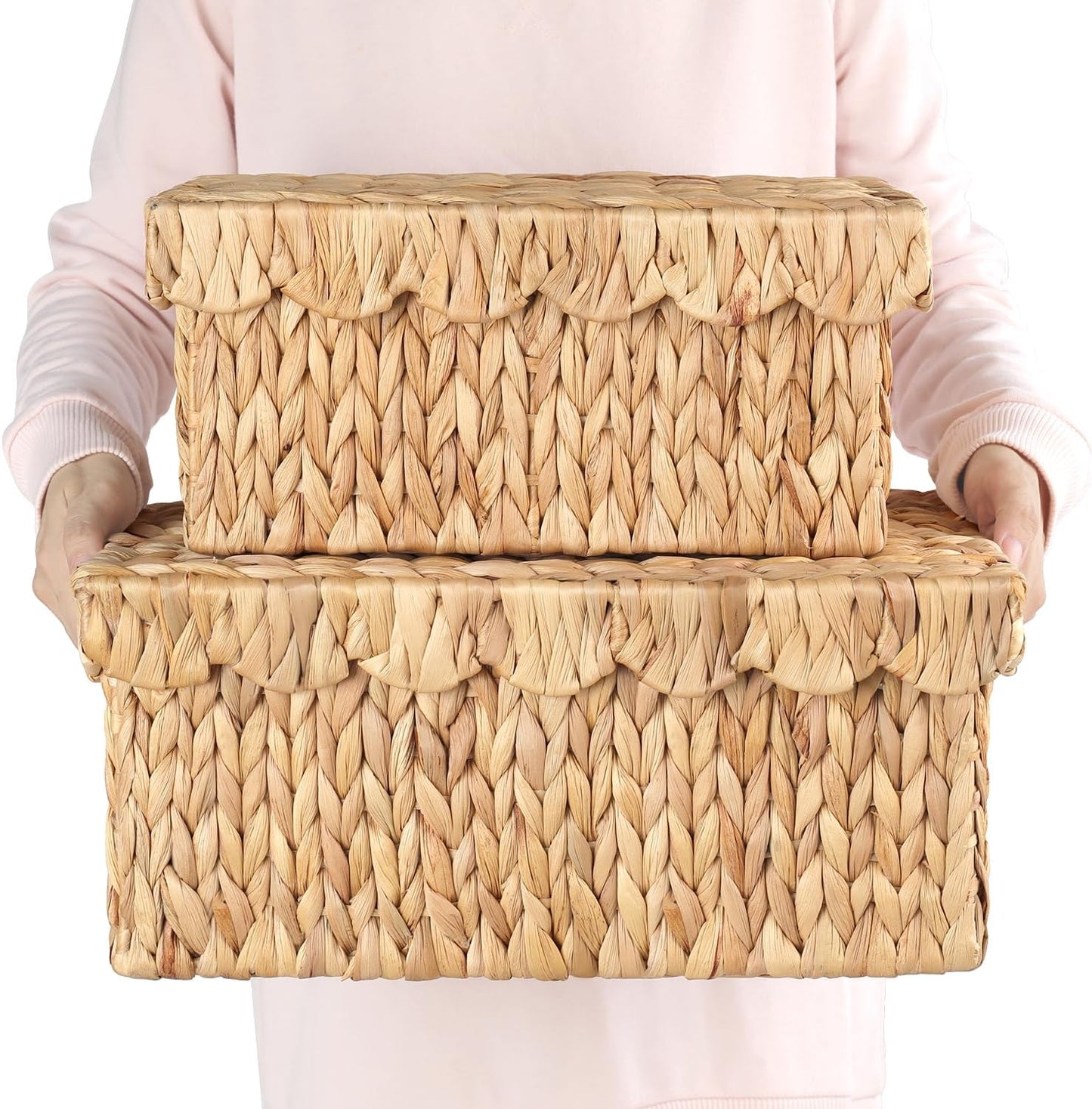 Hand Woven Water Hyacinth Scallopped Baskets for Storage
