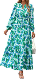 Boho Maxi Dress Floral V Neck Button Pockets - Flowy Comfort