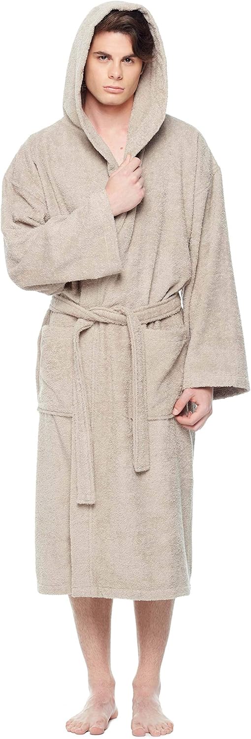 Arus Men's Hooded Classic Bathrobe - Luxurious Turkish Cotton