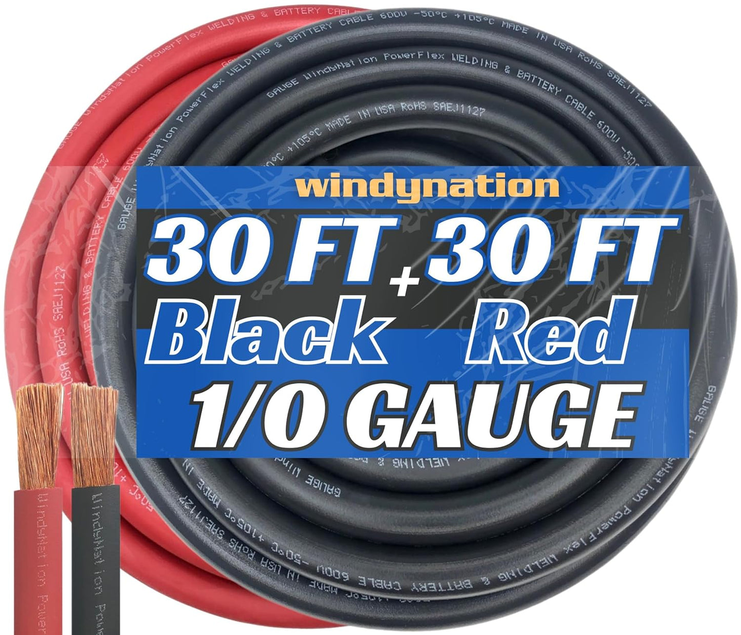 WNI 1/0 Gauge Ultra Flexible Welding Battery Cable - 30 Feet