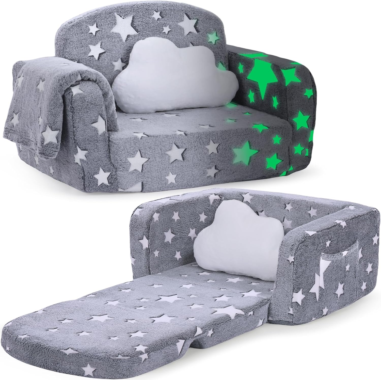 Kids Couch 2-in-1 Soft Toddler Couch with Blanket and Pillow