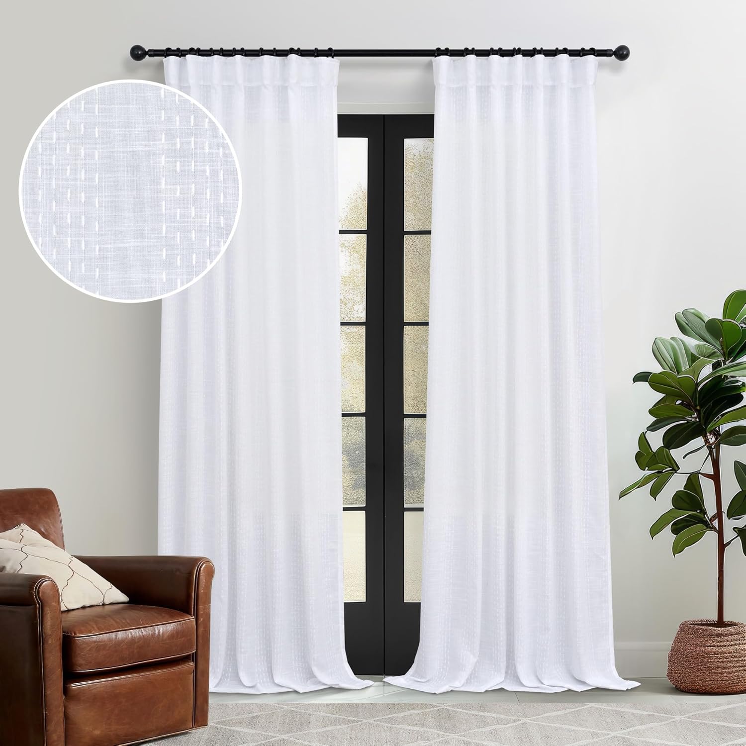 90 White Linen Curtains - Shabby Chic Elegance