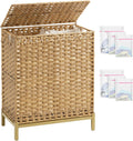 Laundry Hamper with Lid 112 L Handwoven Rattan Wicker - Dual Section