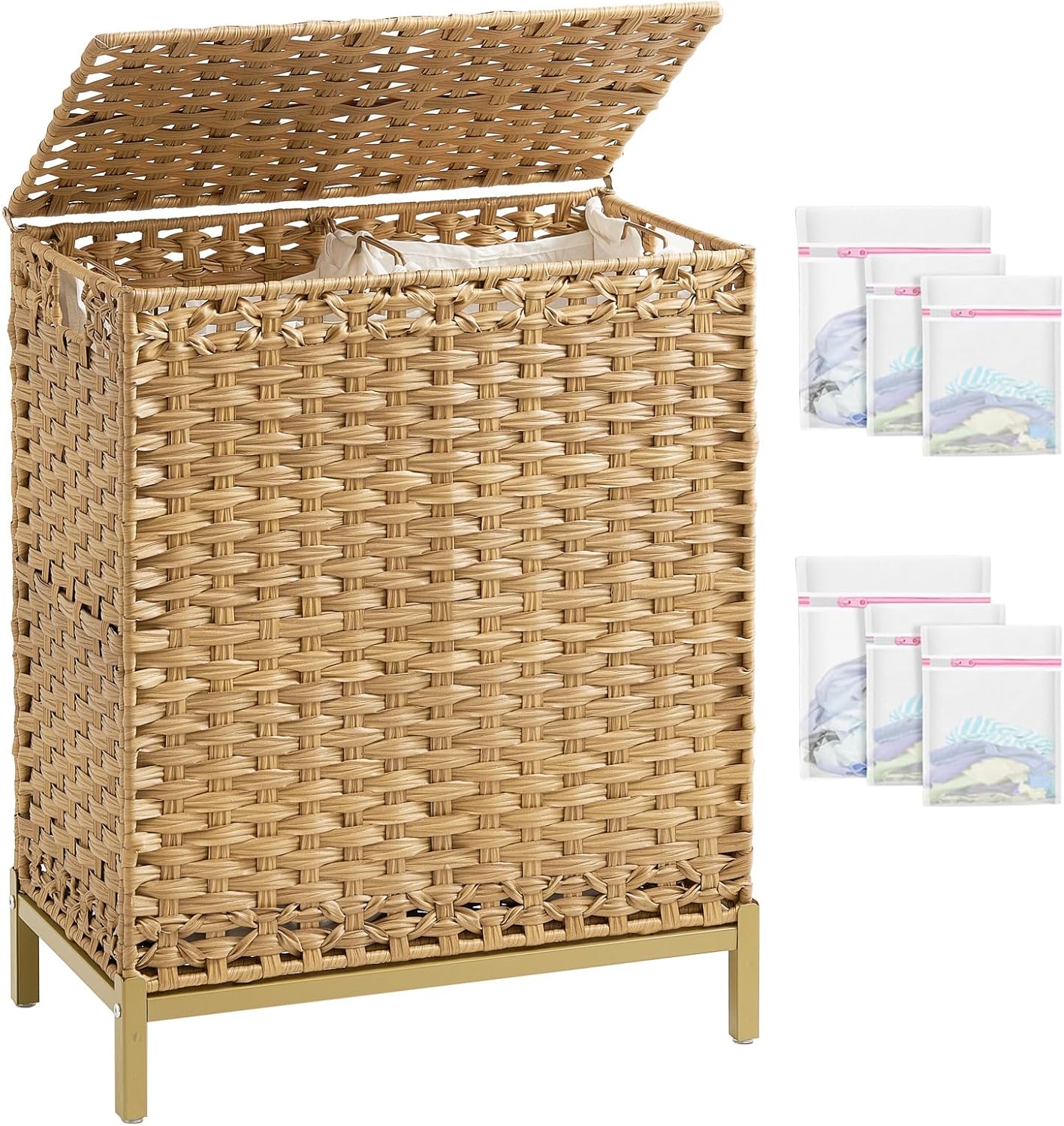 Laundry Hamper with Lid, Handwoven Rattan Wicker Basket
