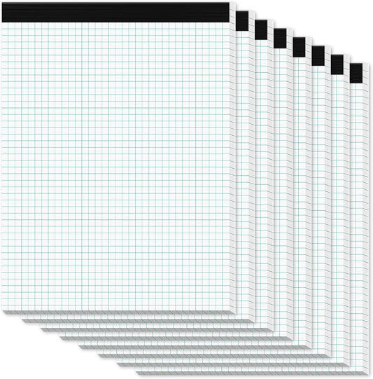 Zaviko 8.5x11 Quad Grid Paper Pads - Easy Tear Off - 8 Pack