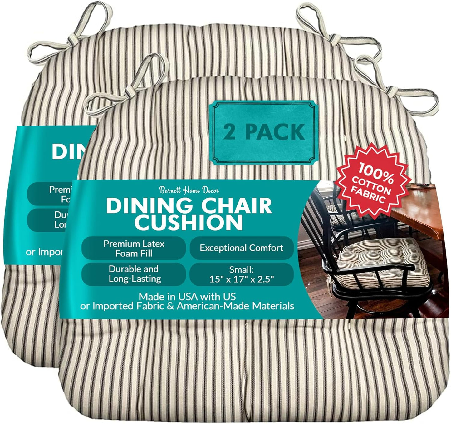 Barnett Home Decor Ticking Stripe Black Dining Chair Pads