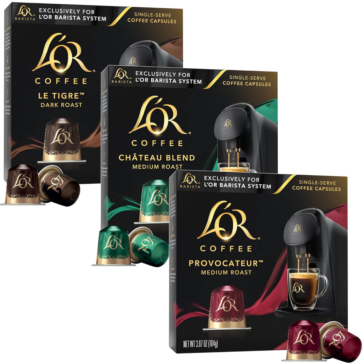 30 L'OR Aluminum Coffee Pods: Medium Dark Roast Variety