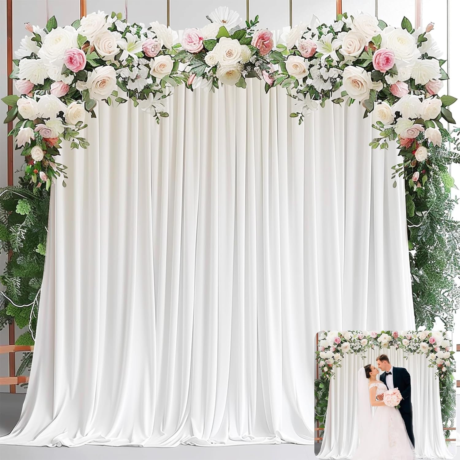Premium 10x10ft White Party Backdrop - Thick Polyester Fabric, 2 Panels
