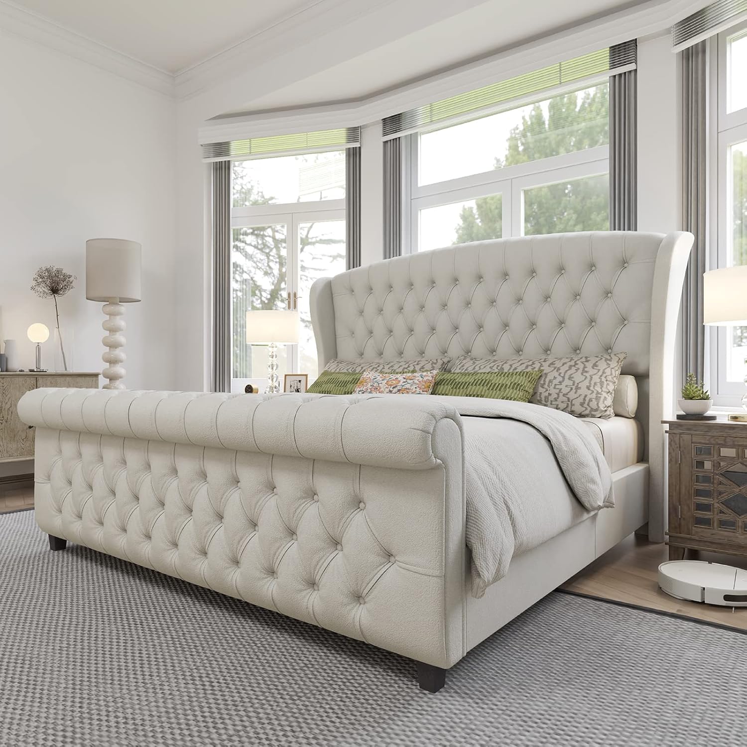 AMERLIFE King Size Platform Bed Frame with Upholstered Design