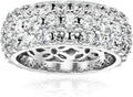 Platinum Plated Sterling Silver 3-Row Pave Ring - Elegant Sparkle