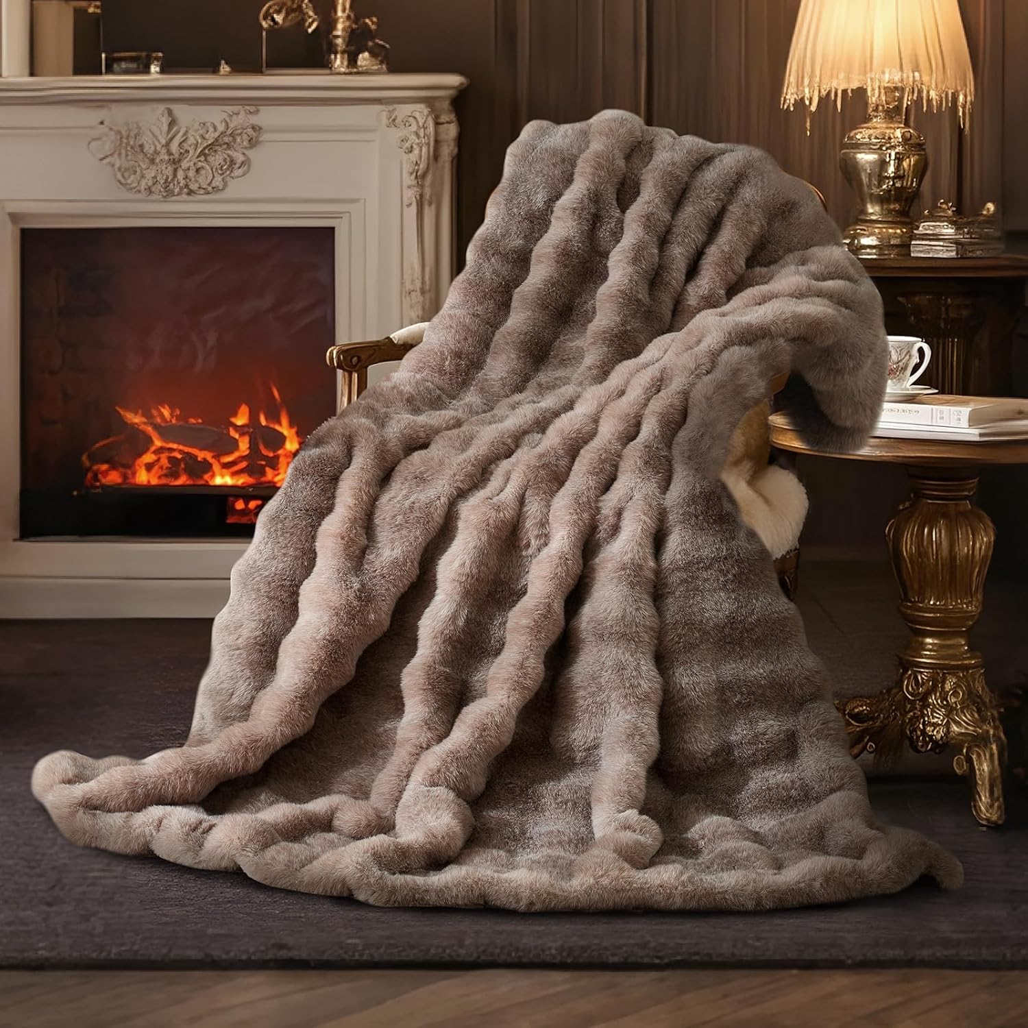 Faux Fur Throw Blanket for Couch - Ultra Soft Plush Bubble
