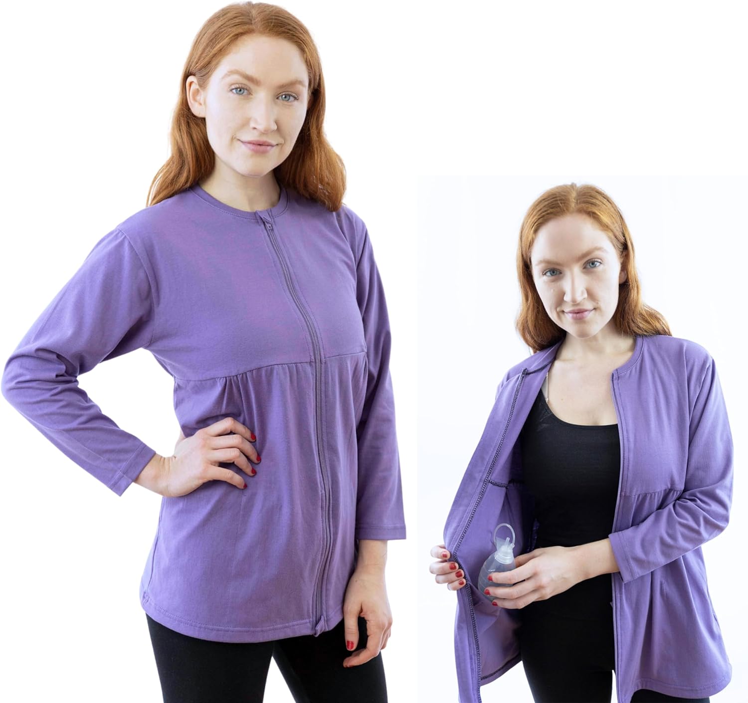 Mastectomy Recovery Full Sleeves Zip Up Shirt with Drain Pockets