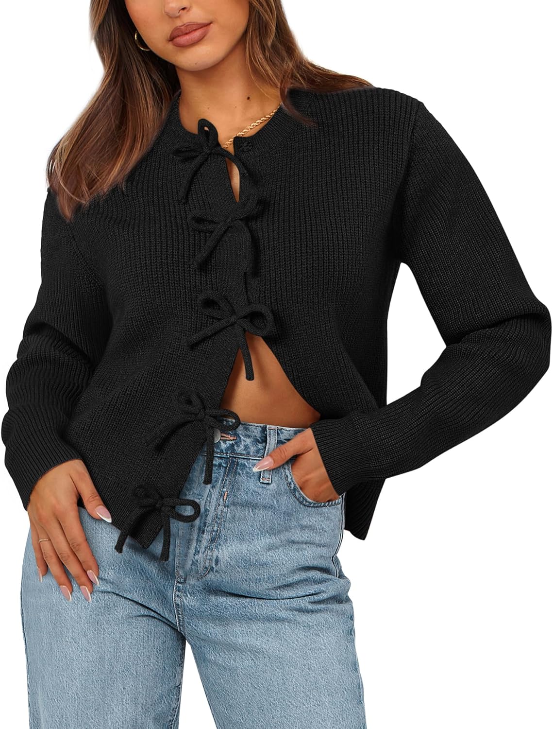Trendy Bow Cardigan Sweaters for Women - Fall Winter Style