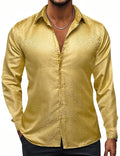 Mens Paisley Silk-Feel Dress Shirt - Regular Fit Long Sleeve