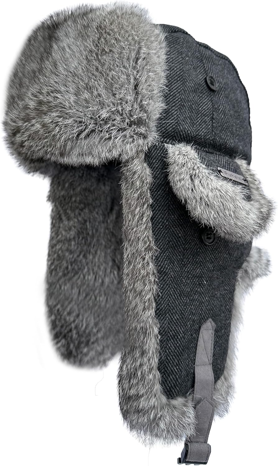 100% Real Rabbit Fur Winter Trapper Hat for Men and Women