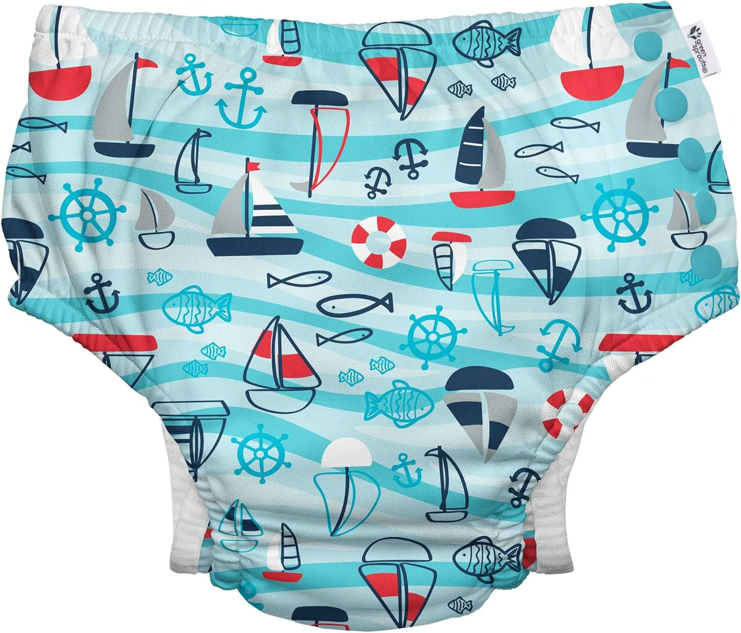 i play. Reusable Swim Diaper, UPF 50, Aqua Wavy Nautical