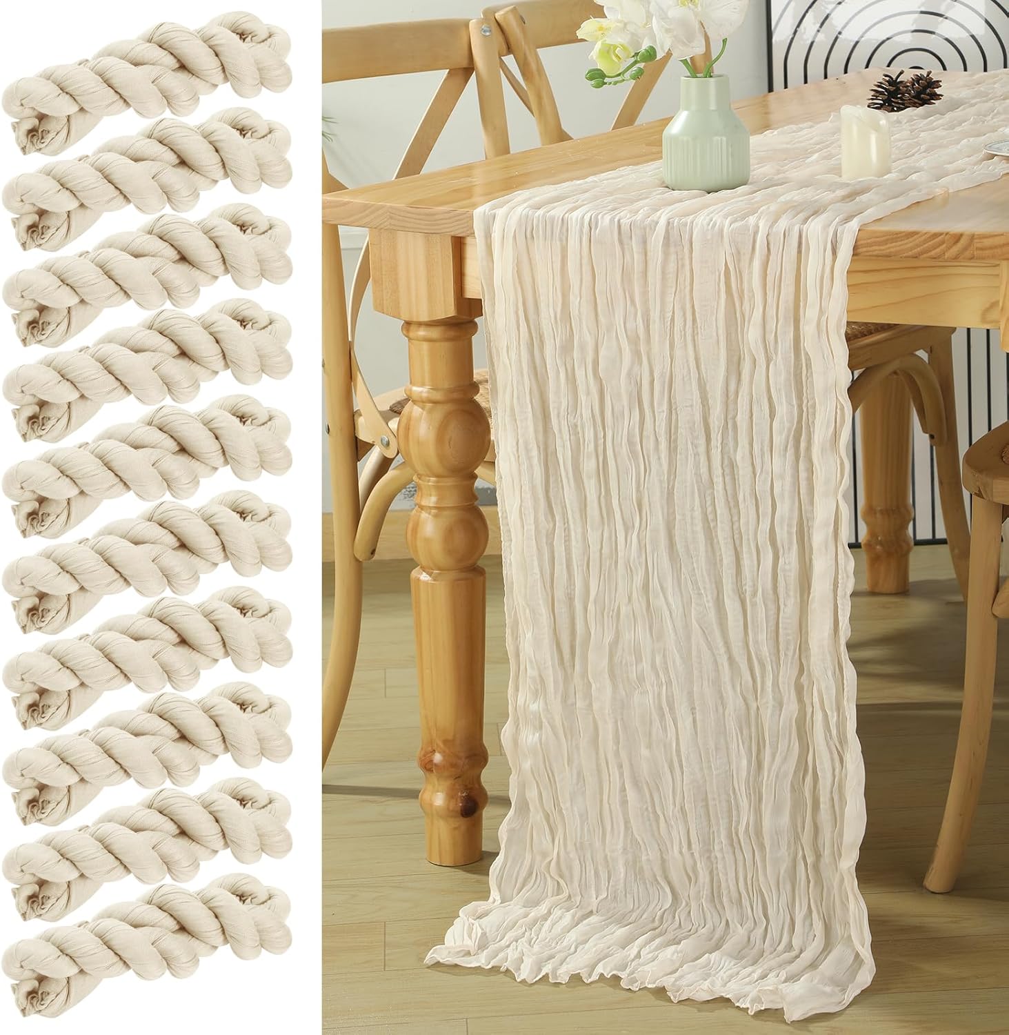 10 Pack Ivory Cheesecloth Table Runner for Elegant Events