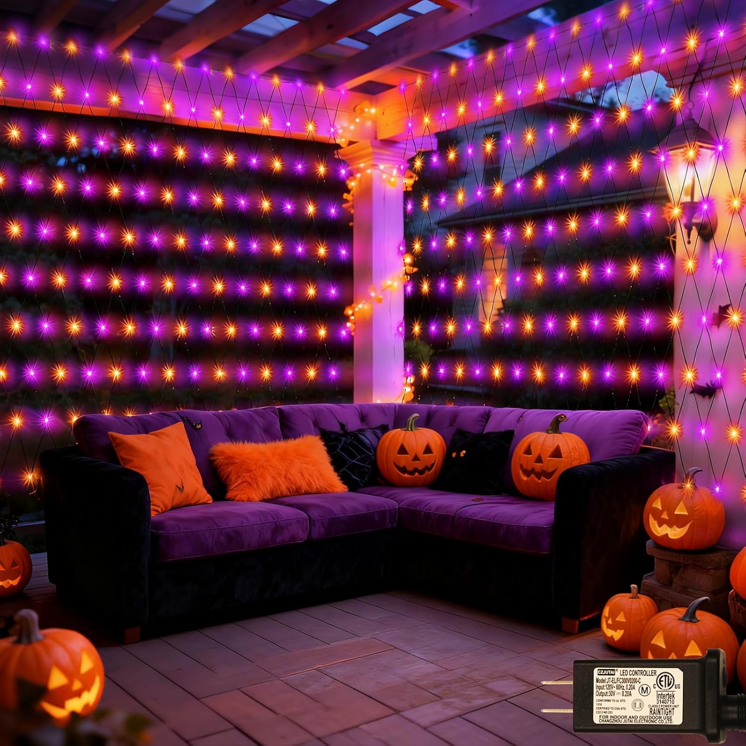Halloween Net Lights Outdoor 360LED 21ft x 5ft for Festive Decor
