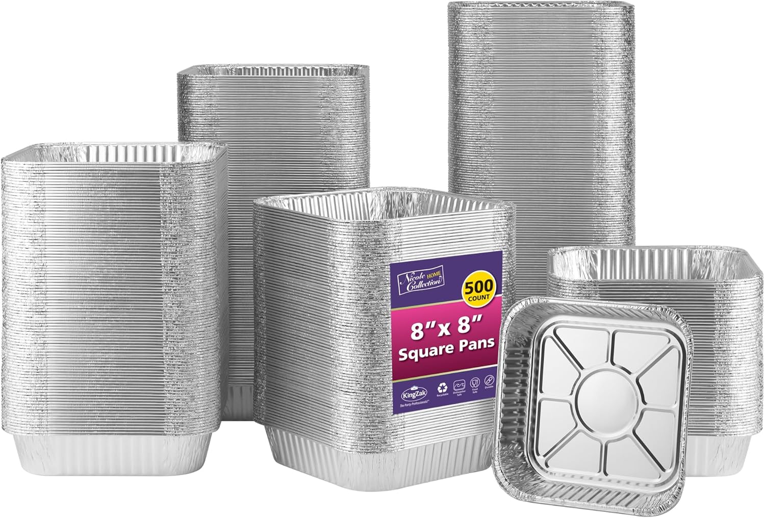 8x8 Aluminum Pans for Baking and Cooking - 500 Pack of Foil Pans