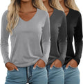 Ficerd 3 Pack Women's Long Sleeve V Neck Tee - Soft Everyday Basics
