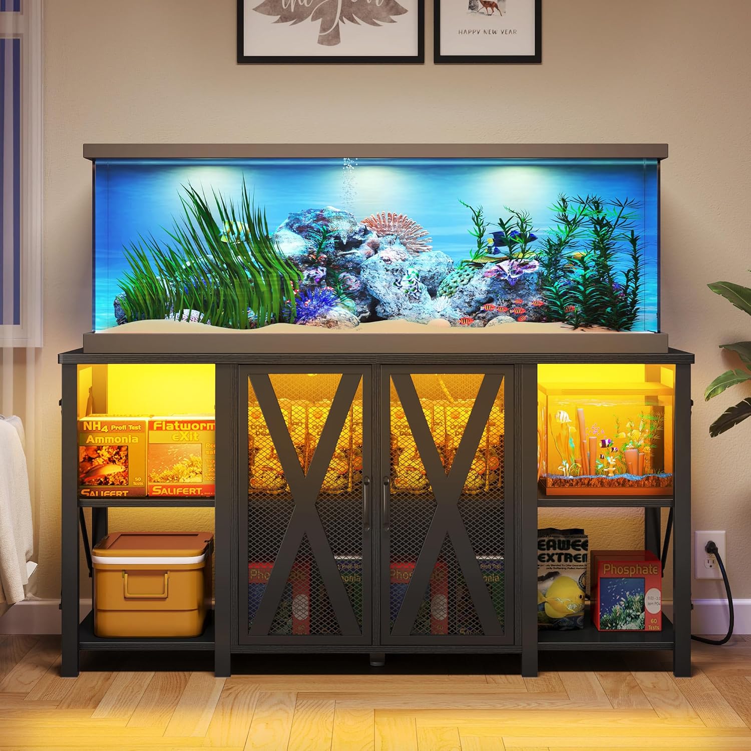 DWVO Reptile Tank Stand with LED Light and Power Outlet