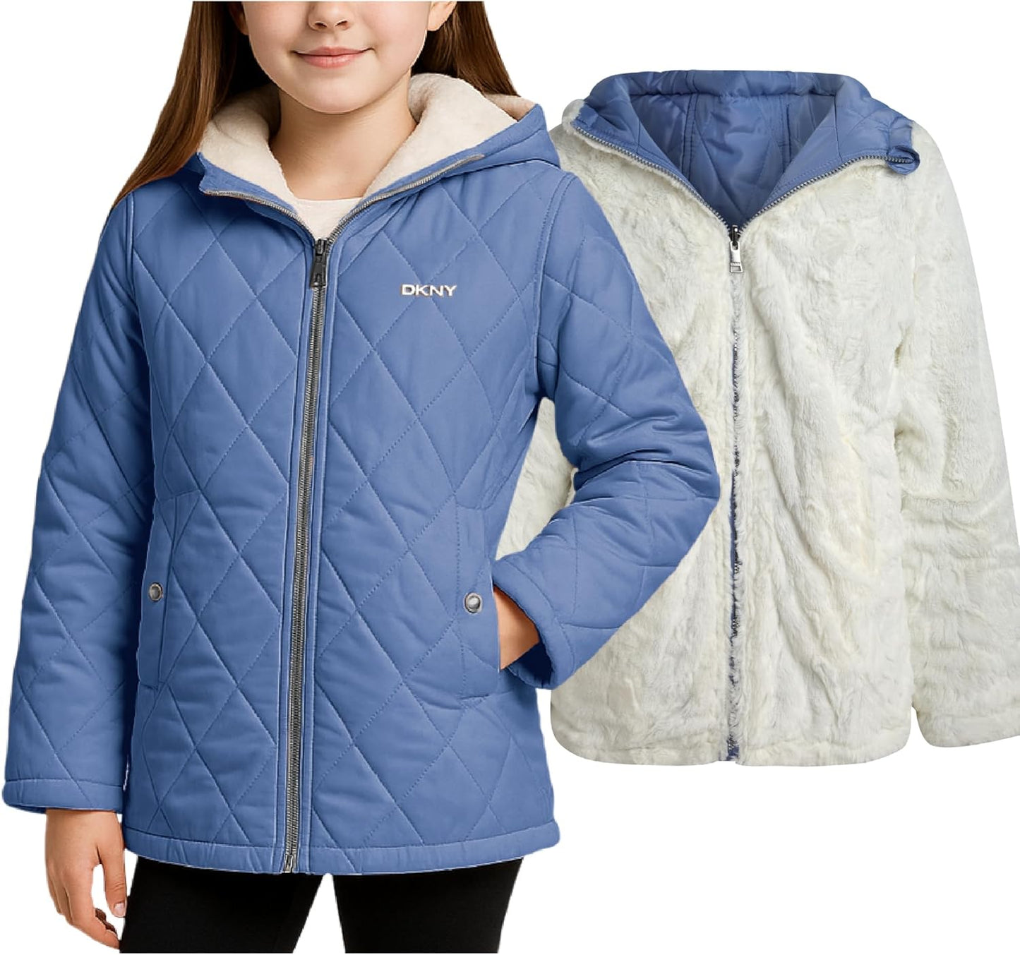 DKNY Reversible Girls Winter Coat - Cozy Quilted Puffer Jacket
