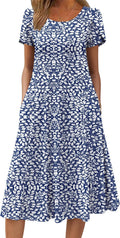 Womens Short Sleeve Flare Midi Dress - Flowy Summer Sundress